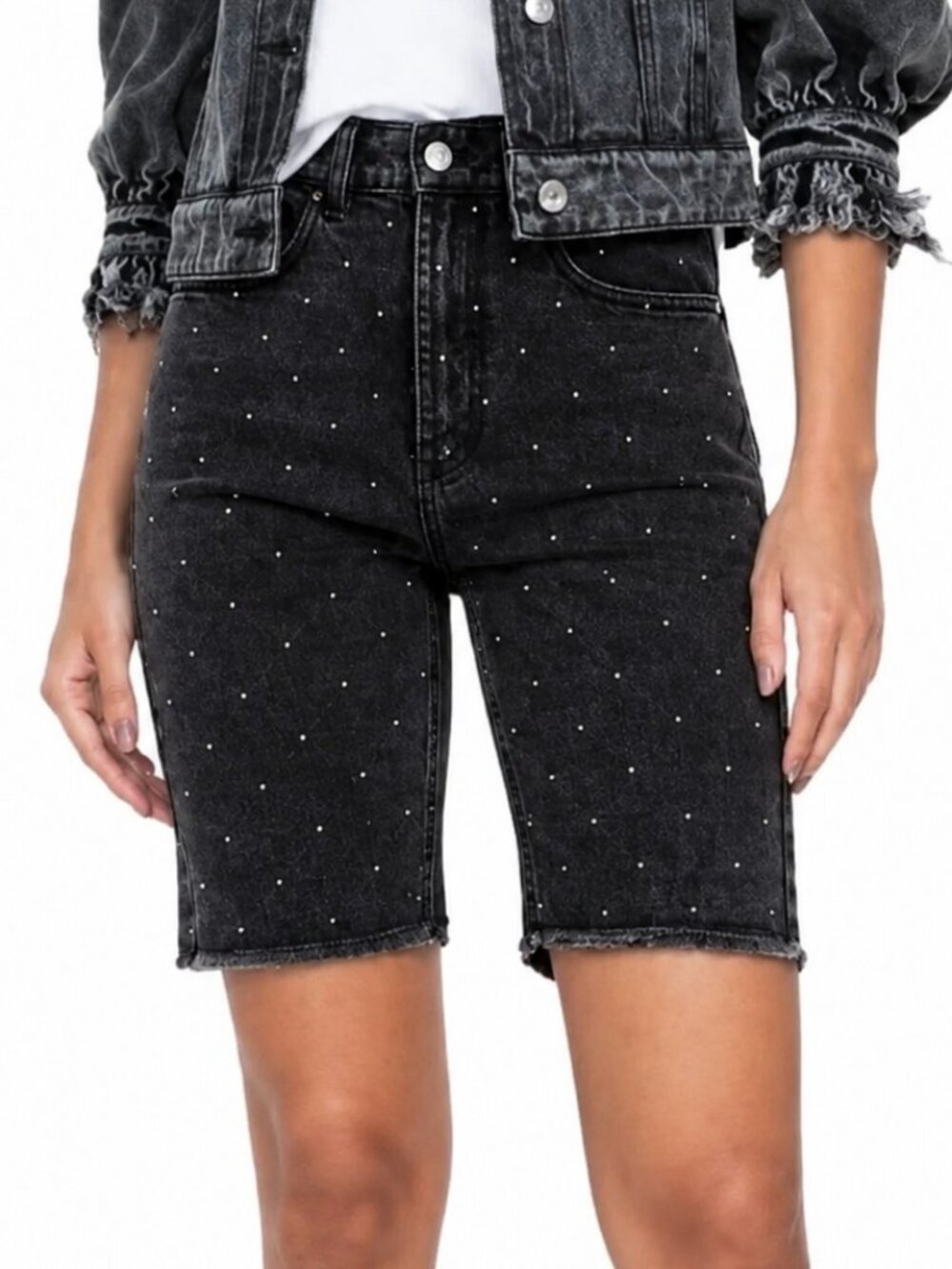 Generation Love NEW Freya Crystal Rhinestone Black Denim Jean Shorts SZ Medium